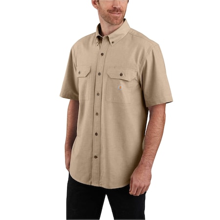 Carhartt Short Sleeve Shirt, 4.8 oz Dark Tan Chambray, 2XL 104369-2562XLREG
